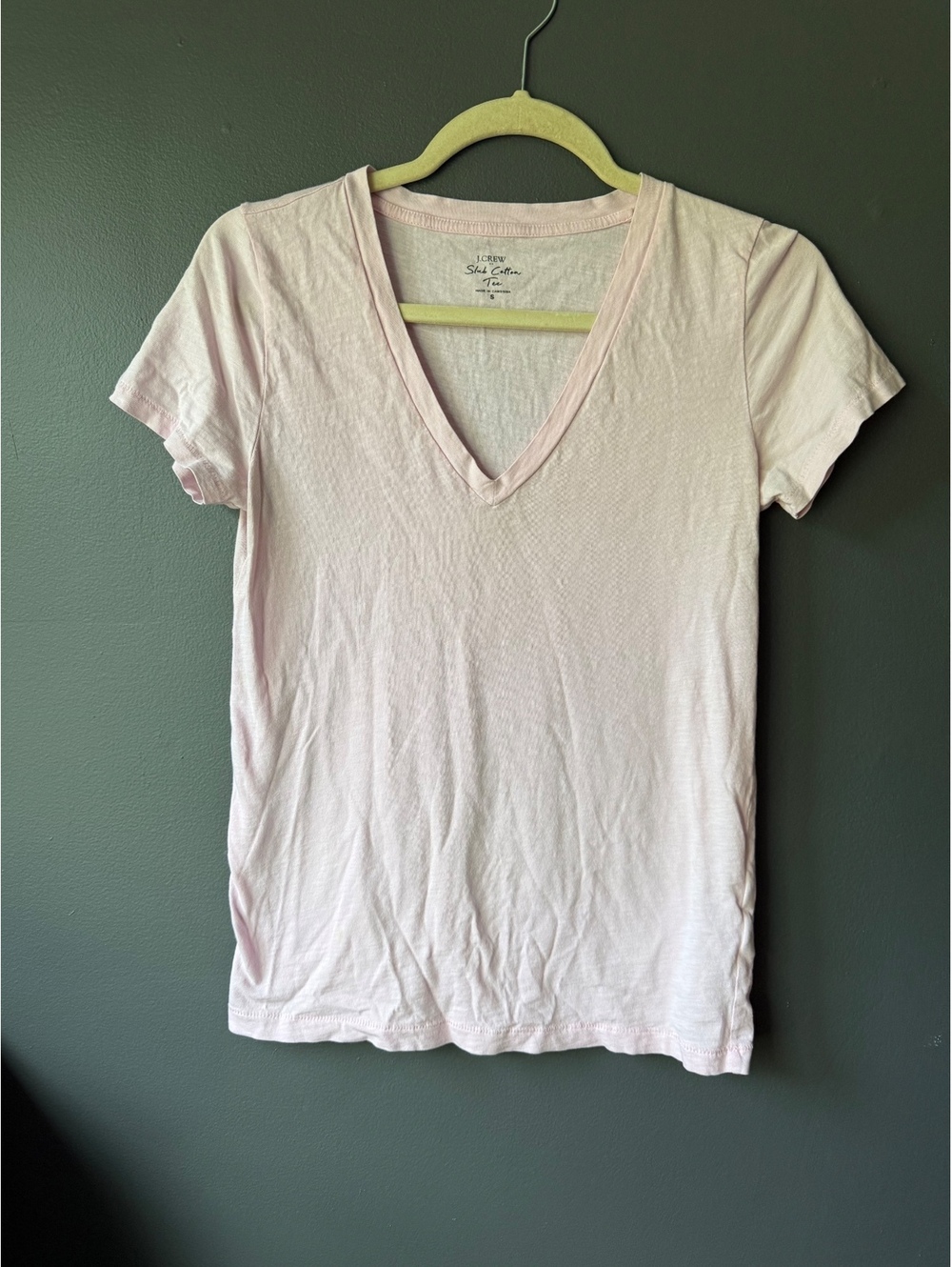 J.Crew Slub Cotton V-Neck Tee in Light Pink, Size Small